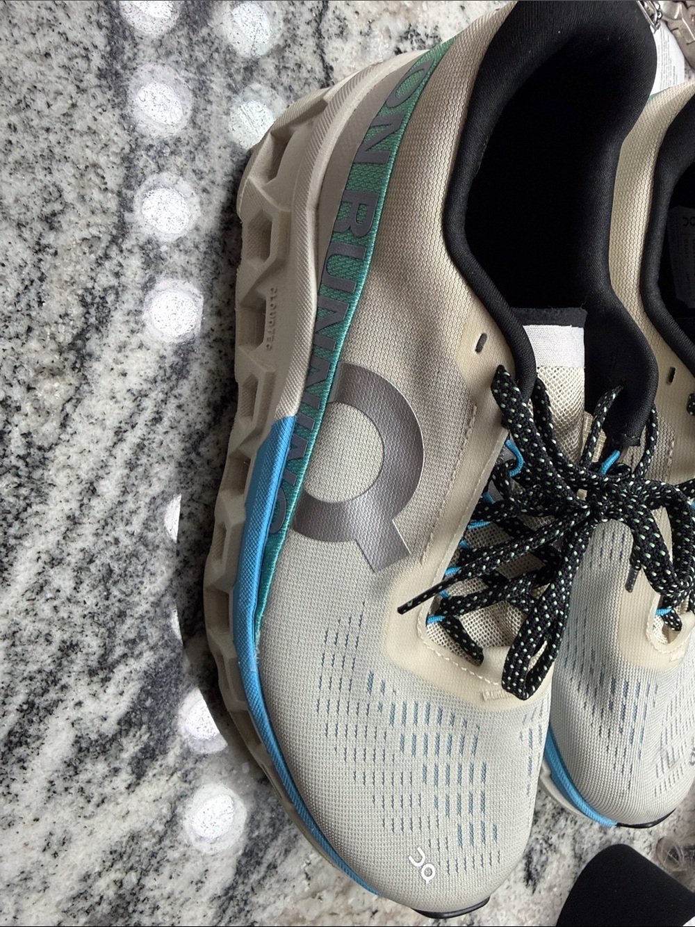 On Running women's athletic shoes — White with Blue accents and Black laces - Picture 2 of 7
